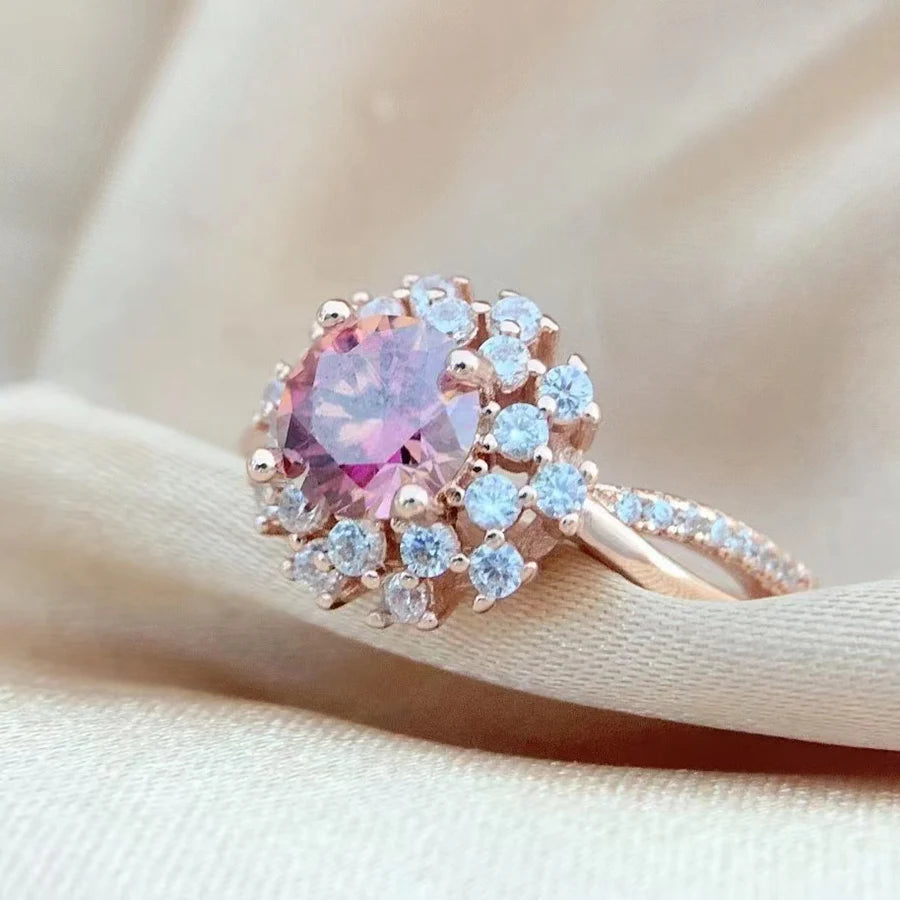 Red Moissanite Ring 1 Carat 6.5MM with Certificate 100% - S925 Silver Girl Jewelry Anniversary Gift