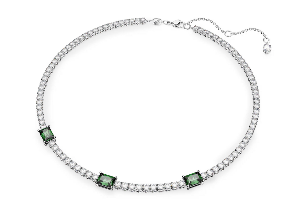 Matrix Tennis necklace Mixed cuts, Green, Rhodium plated