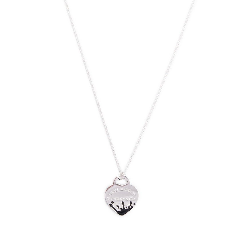 Sterling Silver Return to Tiffany Black Enamel Splash Heart Tag Pendant Necklace