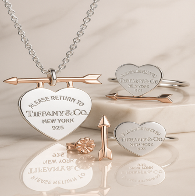 Set of Tiffany & Co Return to Tiffany Small silver Heart Stud Earrings Silver Necklace Bracelets