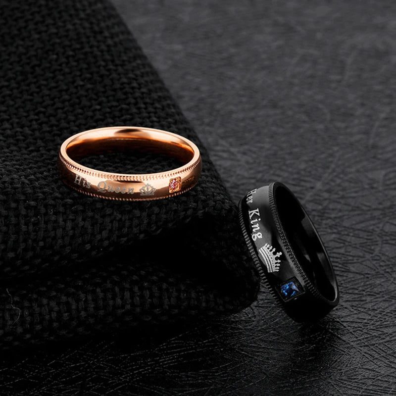 Fashion Couple Rings Her King His Queen Statement Ring Romantic Zircon Crown Ring Anniversary Wedding Band Jewelry Gifts