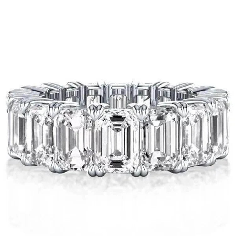 Elegant 925 Sterling Silver Emerald-Cut Diamond Ring for Wedding, Engagement or Cocktail – Women's Fine Jewelry. 100% Genuine.