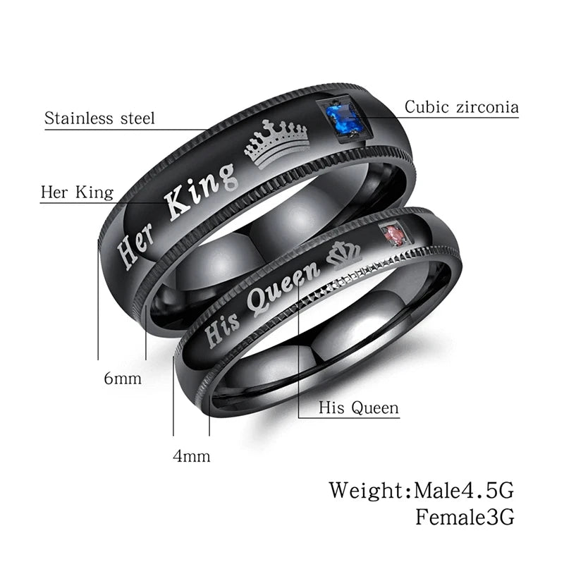Rings Her King His Queen Statement Rings Fashion AAA Zircon Crown Ring Romantic Anniversary Wedding Band Ring
