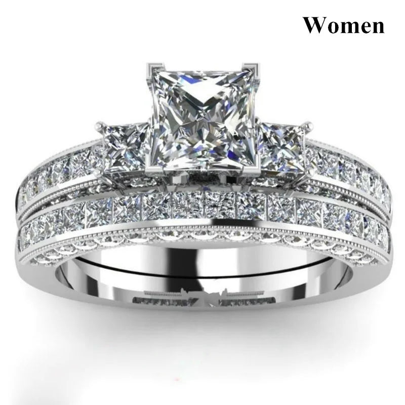 Rings Women Exquisite Rhinestones Zirconia Rings Set Simple Stainless Steel Men Ring Fashion Jewelry For Lover Gifts