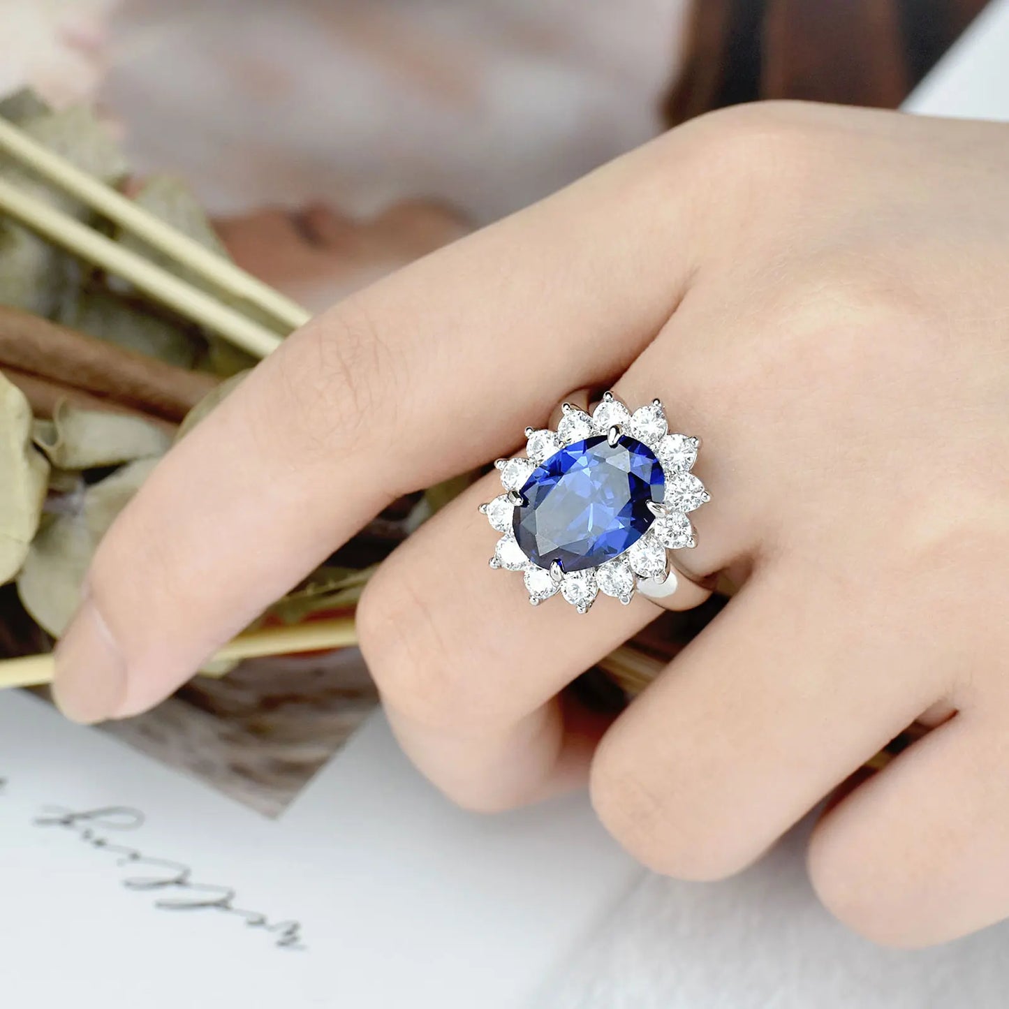 Vintage Solid 925 Sterling Silver Oval Blue Tanzanite Engagement Rings for Women Cocktail Party Wedding Luxury Jewelry