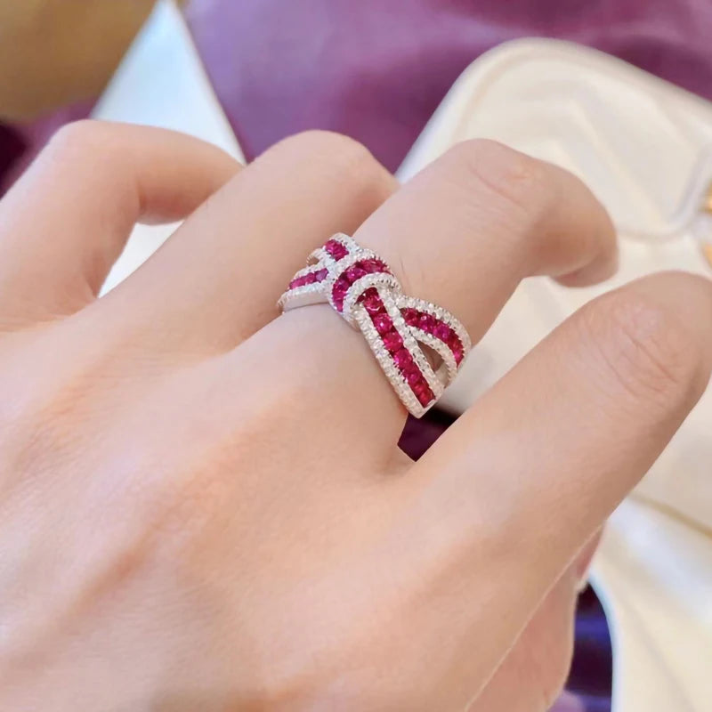 Natural Ruby Bow Gemstone Ring S925 Sterling Silver Romantic Woman Anniversary Party High Jewelry