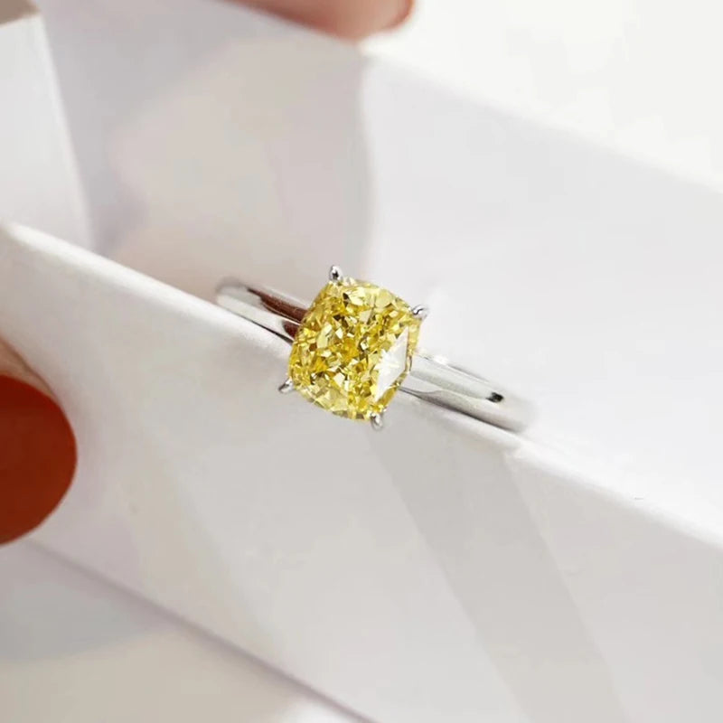 Luomansi 1.25CT Yellow High Carbon Diamond Silver Ring 100%-S925 Silver Wedding Party Fine Jewelry Wholesale