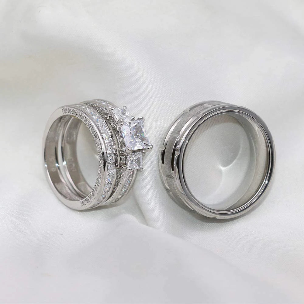 Rings Women Exquisite Rhinestones Zirconia Rings Set Simple Stainless Steel Men Ring Fashion Jewelry For Lover Gifts