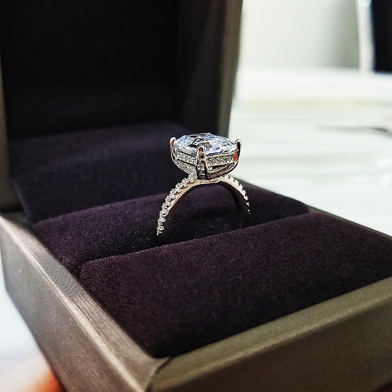 Elegant 925 Sterling Silver Emerald-Cut Diamond Ring for Wedding, Engagement or Cocktail – Women's Fine Jewelry. 100% Genuine.
