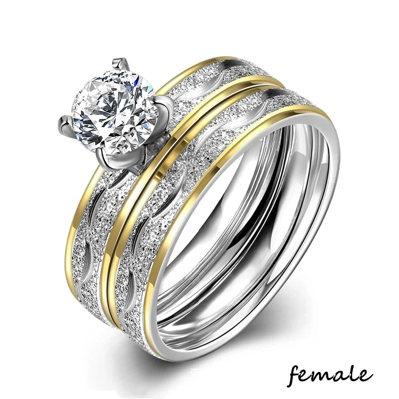 Rings Exquisite Women Rhinestones Zirconia Rings Set Simple Men Stainless Steel Ring Wedding Jewelry Gifts For Lover