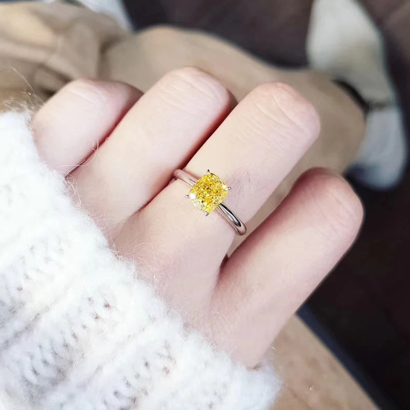 Luomansi 1.25CT Yellow High Carbon Diamond Silver Ring 100%-S925 Silver Wedding Party Fine Jewelry Wholesale