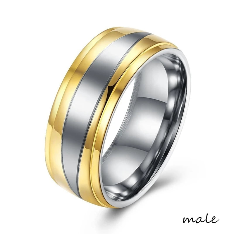 Couple Rings Women White Crystal Rhinestones Rings Set Men Stainless Steel Rings Wedding Band Jewelry Gifts For Lover