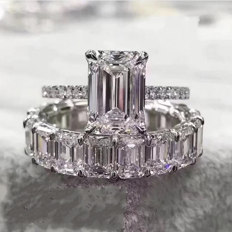 Elegant 925 Sterling Silver Emerald-Cut Diamond Ring for Wedding, Engagement or Cocktail – Women's Fine Jewelry. 100% Genuine.
