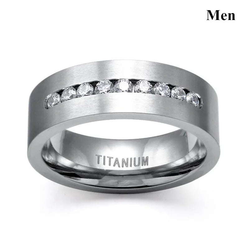Couple Rings Men's CZ Stainless Steel Ring Women Square Cut Crystal Rhinestones Rings Set Wedding Engagement Jewelry