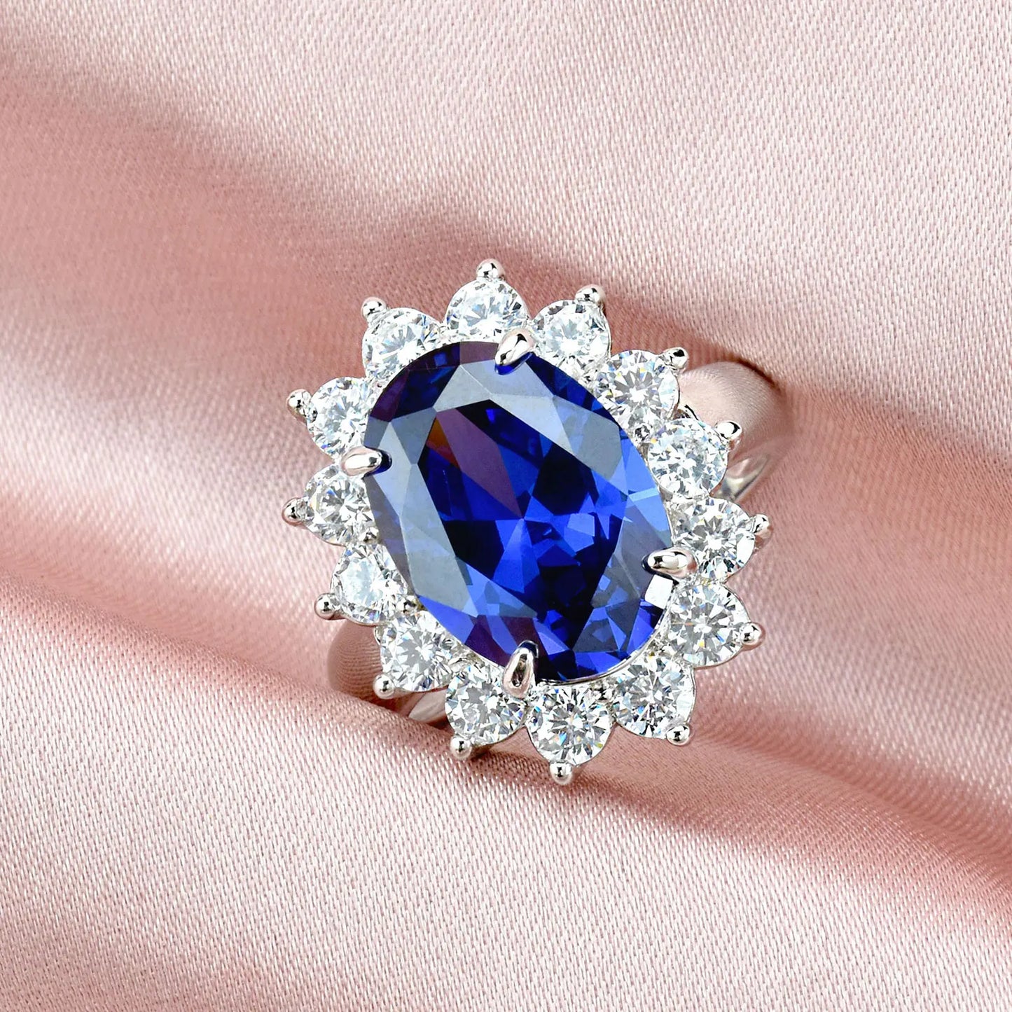 Vintage Solid 925 Sterling Silver Oval Blue Tanzanite Engagement Rings for Women Cocktail Party Wedding Luxury Jewelry
