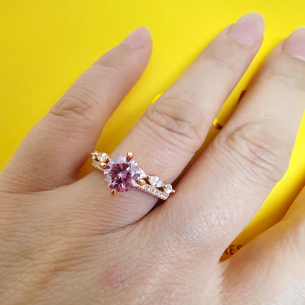 Rose Gold Crown Ring S925 Silver 1 Carat Pink Moissanite with Certificate Jewelry Women Anniversary Party Gift