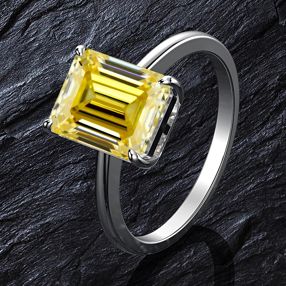 8x10MM 4ct Yellow Moissanite Ring Women with Certificate Passed Diamond Testing Rings Jewelry S925 Silver Gold-Plated