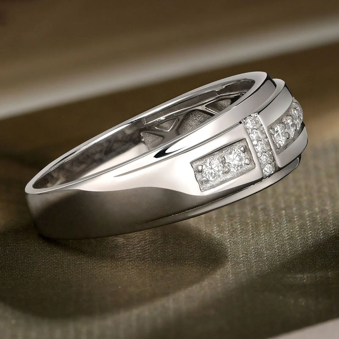 Elegant Mens Wedding Band 925 Sterling Silver Moissanite Rings for Him Half Eternity Round Engagement Ring