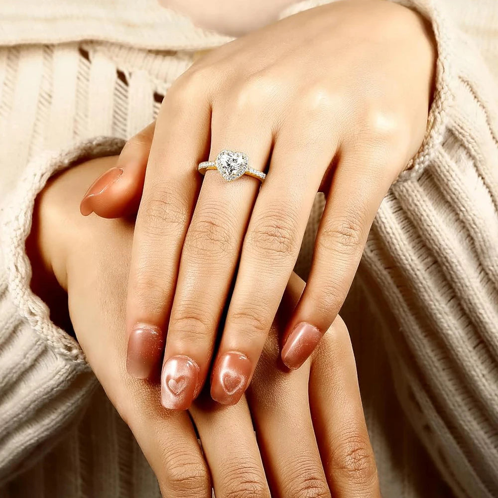 Heart Shaped Gold Ring Pink Moissanite 2CT 8MM with Certificate 100%-S925 Women's Women's Jewelry Wedding Party Gift
