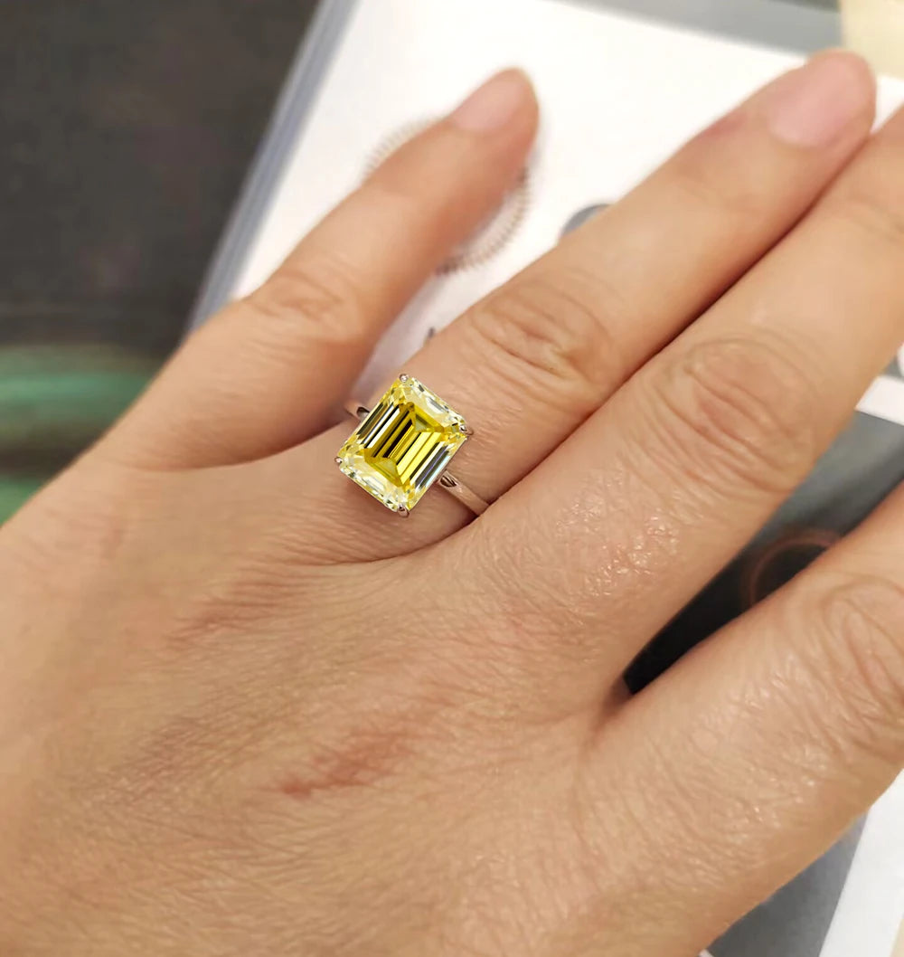 8x10MM 4ct Yellow Moissanite Ring Women with Certificate Passed Diamond Testing Rings Jewelry S925 Silver Gold-Plated