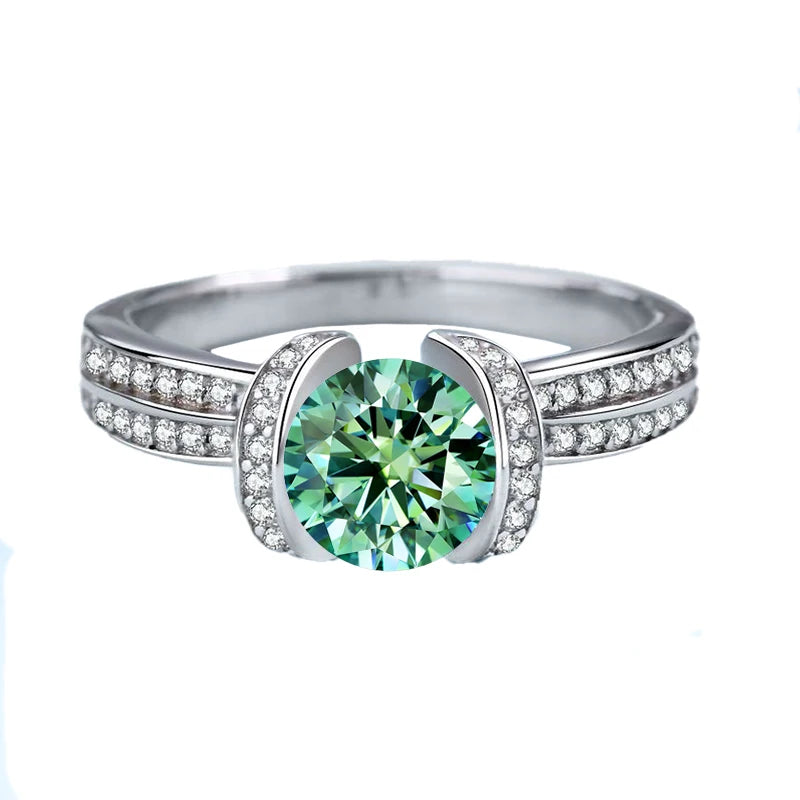 1 Carat Green Moissanite Ring Women VVS 6.5MM Pass Diamond Test 100% - S925 Silver Jewelry Party Gift
