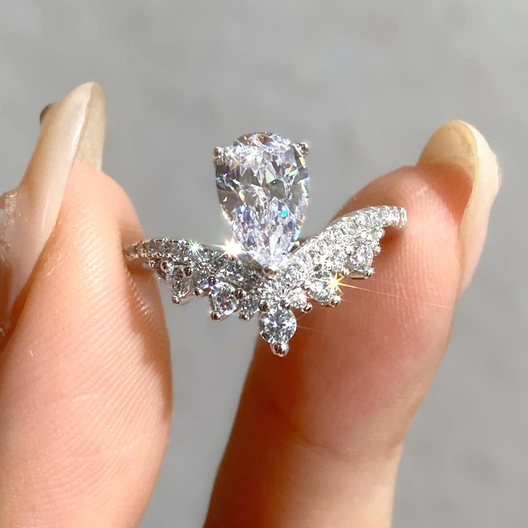 Luxury 1.5ct Water Drop Moissanite Ring wit Certificate Laboratory Diamond Rings Women Wedding Jewelry 18K Gold Plated S925 Si
