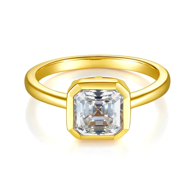 2.0ct Moissanite Wedding Ring for Women 7x7MM Laboratory Crafted Diamond S925 Silver Plated Gold Jewelry with Certificate