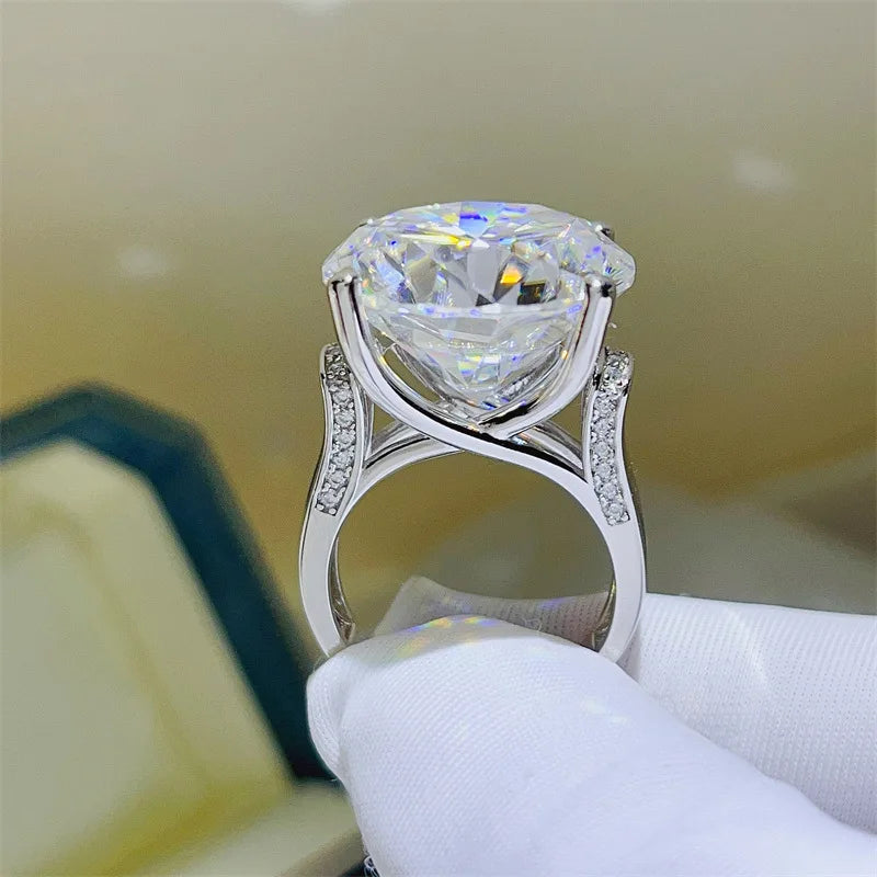 Luxury Real 20ct D Color Moissanite Diamond Ring 925 Sterling Silver Engagement Wedding Band Rings for Women Jewelry Gift