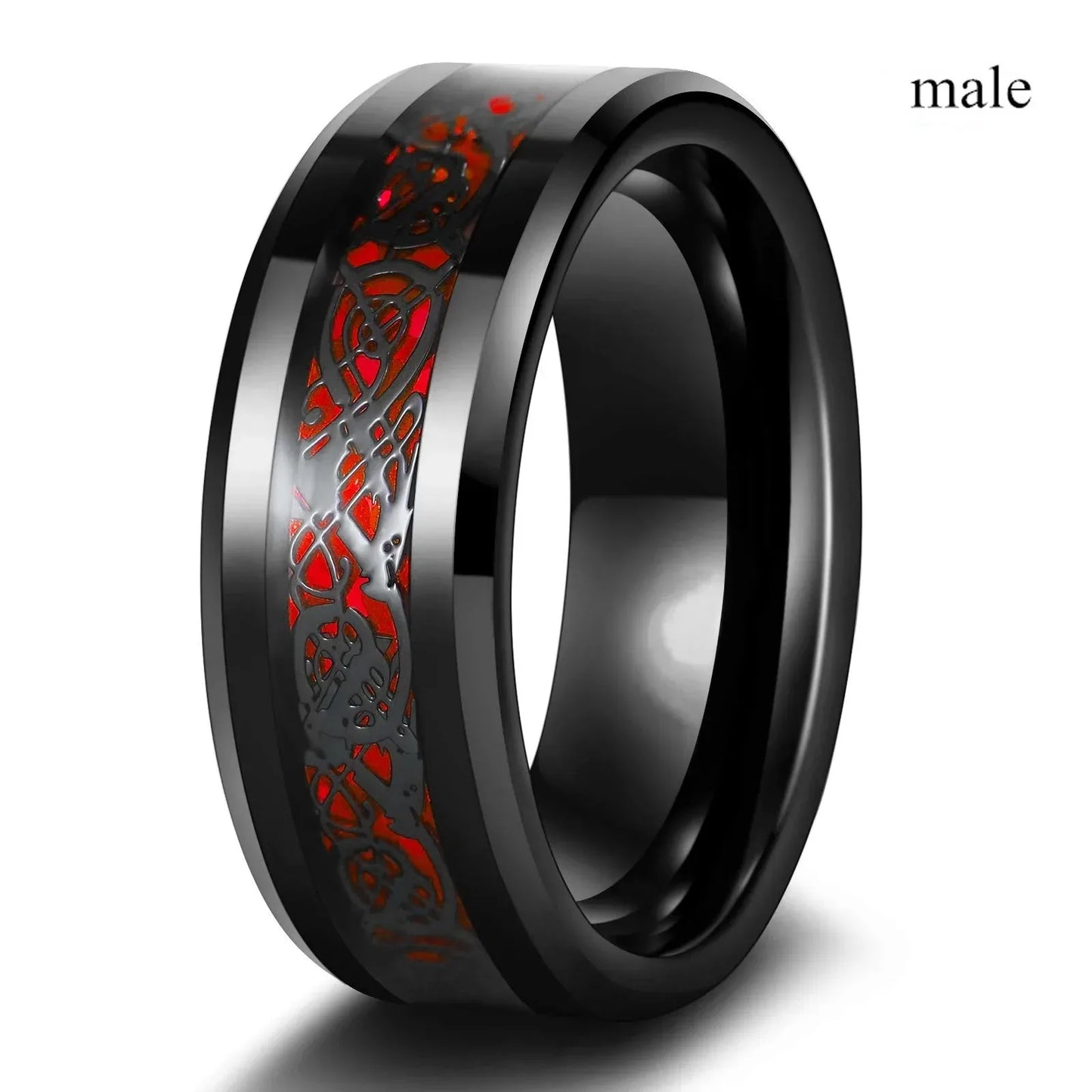 Couple Rings Romantic Women Heart Red Rhinestones Zircon Ring Men Stainless Steel Celtic Dragon Rings Wedding Jewelry
