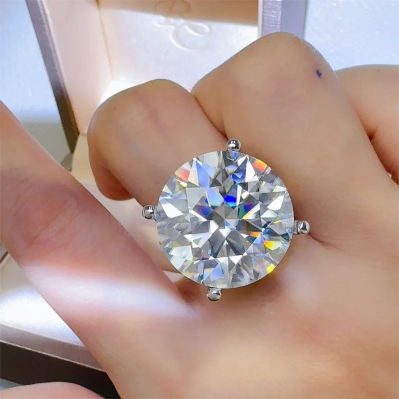 Luxury Real 20ct D Color Moissanite Diamond Ring 925 Sterling Silver Engagement Wedding Band Rings for Women Jewelry Gift