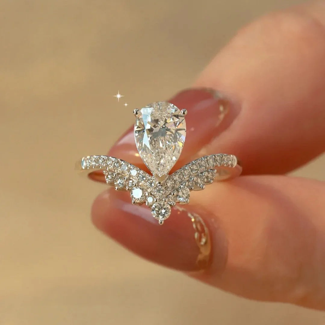 Luxury 1.5ct Water Drop Moissanite Ring wit Certificate Laboratory Diamond Rings Women Wedding Jewelry 18K Gold Plated S925 Si