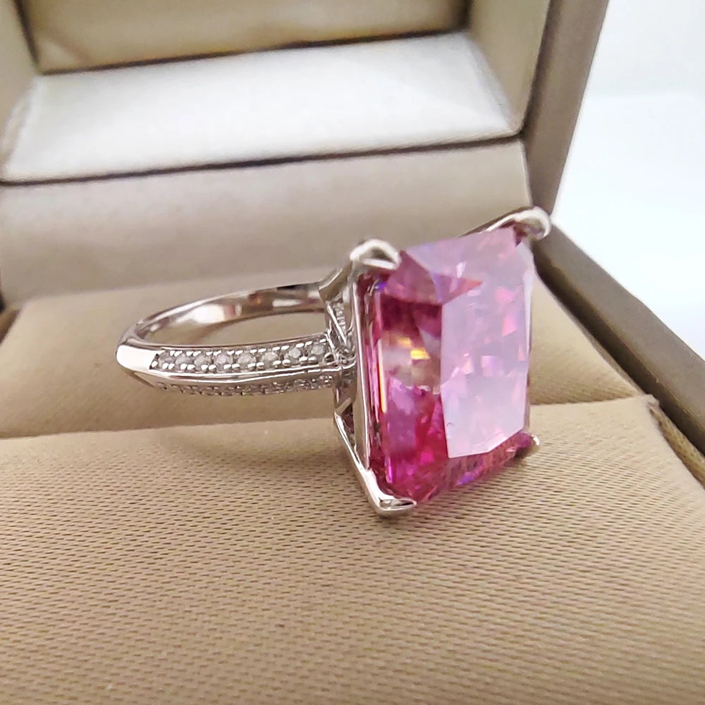 Temperament Fine Ring 8x10MM 5CT Pink Cut Moissanite with Certificate Solid 925 Silver Premium Jewelry Anniversary Pair
