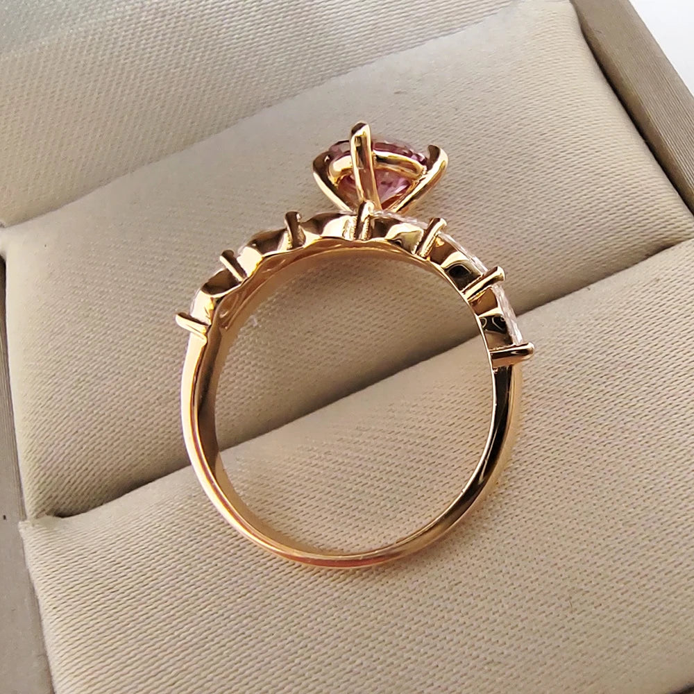 Rose Gold Crown Ring S925 Silver 1 Carat Pink Moissanite with Certificate Jewelry Women Anniversary Party Gift