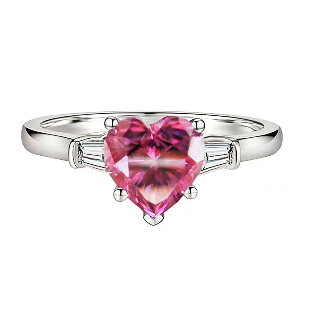 Luomansi S925 Romantic Heart Ring 1CT Pink Moissanite with Certificate Senior Female Jewelry Anniversary Party Gift