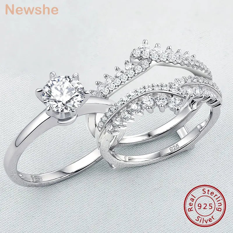 925 Silver Original Wedding Rings for Women 1.8Ct Round Cut Cubic Zircon Jewelry Engagement Ring Enhancer Band Bridal Set