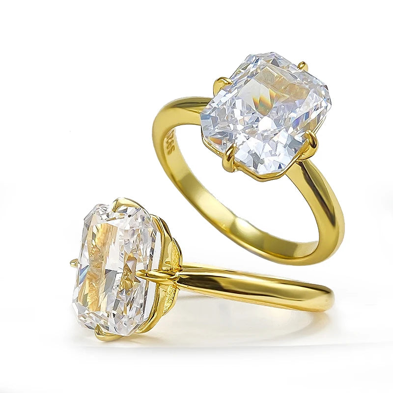 Luomansi Super Flashing 4CT Radian Cut Moissanite Ring Solid S925 Silver Plated 18K Gold Women's Jewelry Gift
