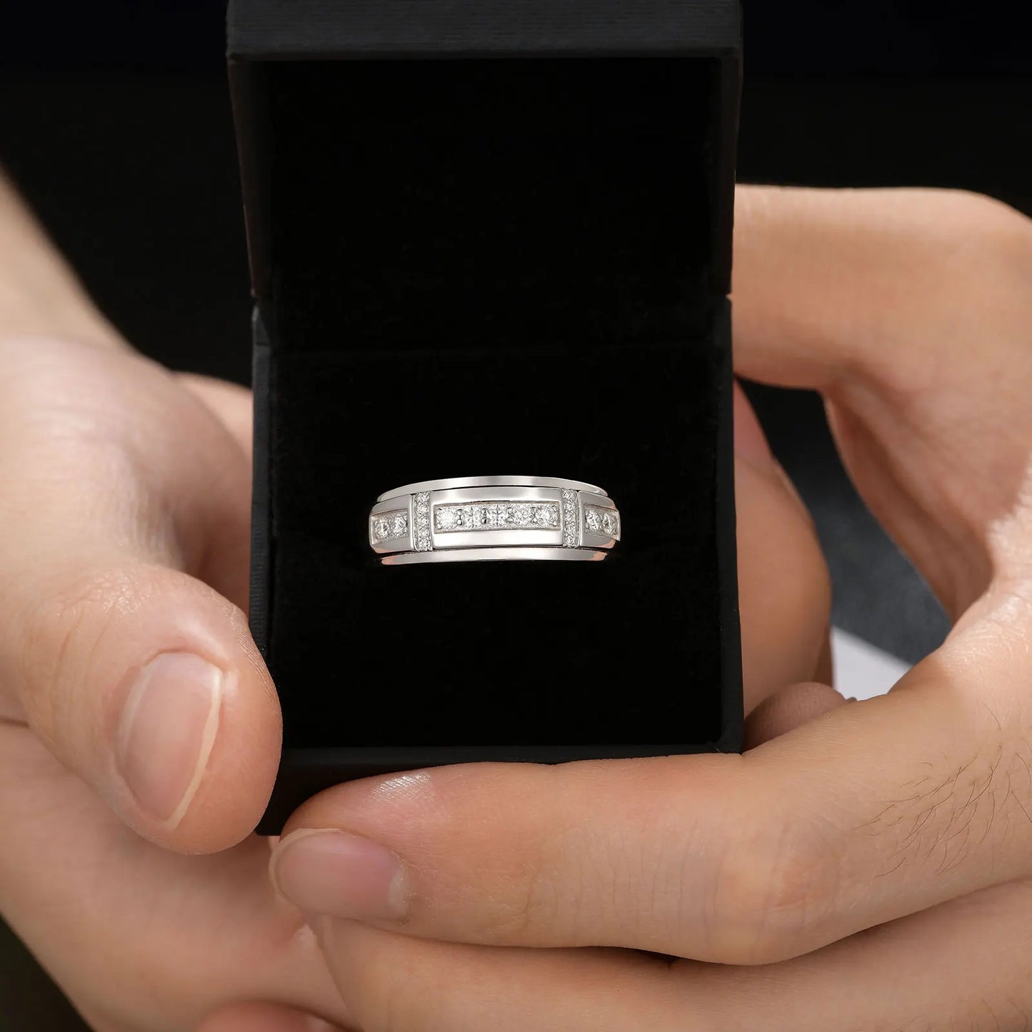 Elegant Mens Wedding Band 925 Sterling Silver Moissanite Rings for Him Half Eternity Round Engagement Ring