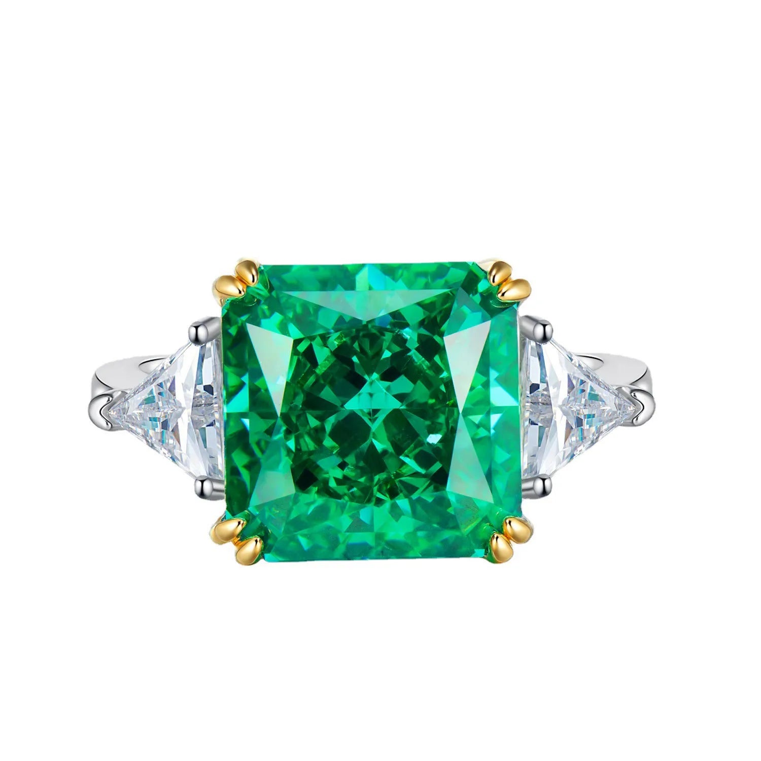 Square Emerald Diamond Ring 100%-S925 Silver Jewelry Wedding Cocktail Party Woman Gift