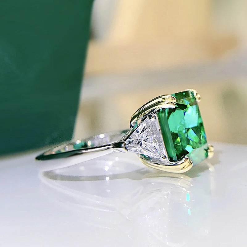 Square Emerald Diamond Ring 100%-S925 Silver Jewelry Wedding Cocktail Party Woman Gift