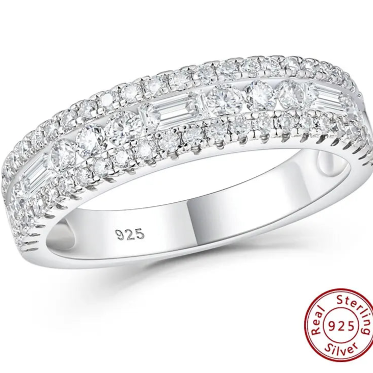 Moissanite Wedding Bands for Women Wide 925 Sterling Silver Promise Engagement Rings Round Emerald Cut Simulated Diamond