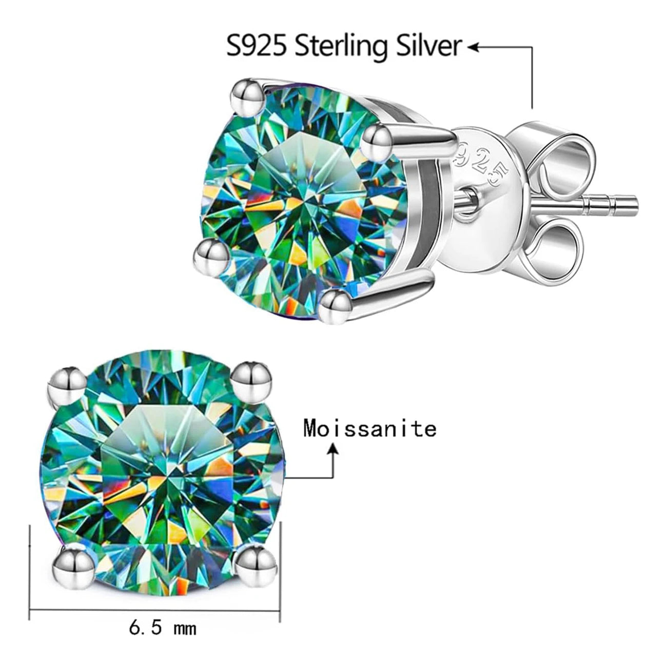 Classic 4-Claw Cyan Moissanite Stud Earrings Women 0.5-2 Carat Laboratory Diamond S925 Silver Wedding Jewelry with Certificate