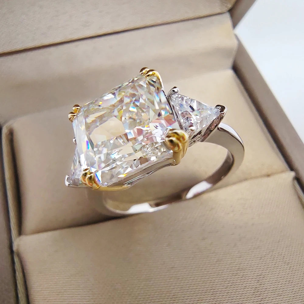 10*10MM Crushed Ice High Carbon Diamond Ring 100%-S925 Silver Ladies Jewelry Wedding Party Crystal Gift