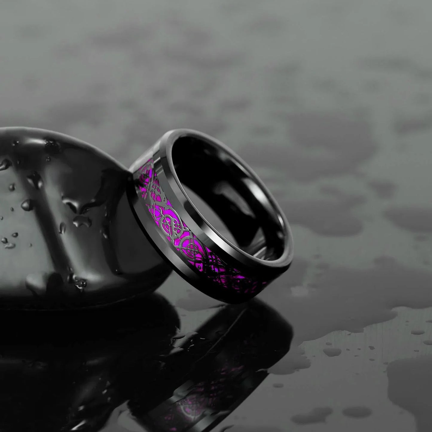 Charm Couple Rings Romantic Women Purple Rhinestones CZ Rings Set Trendy Men Stainless Steel Celtic Dragon Ring Wedding Jewelry