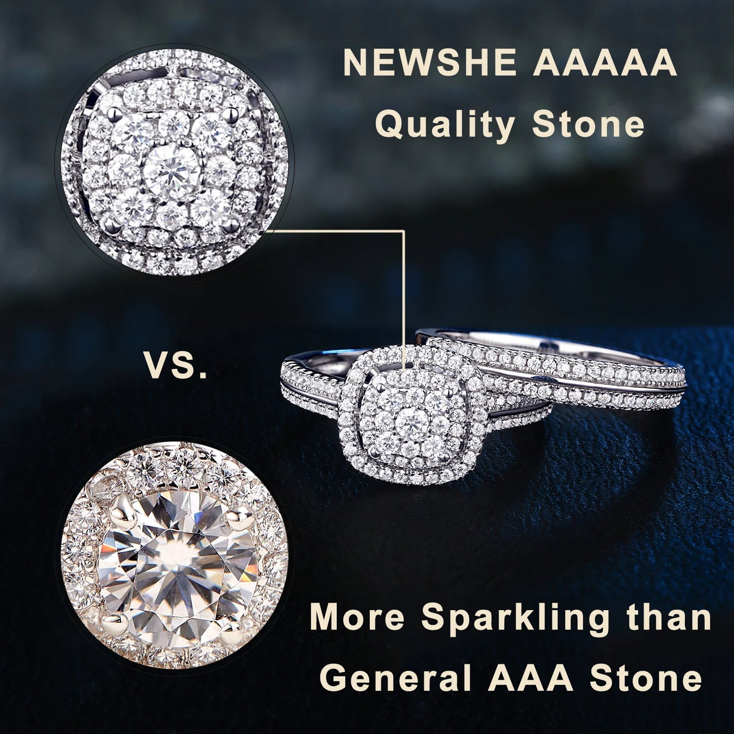2Pcs Wedding Rings for Women Solid 925 Sterling Silver Engagement Ring Bridal Set 1.6Ct Halo Round Cut AAAAA Zircon