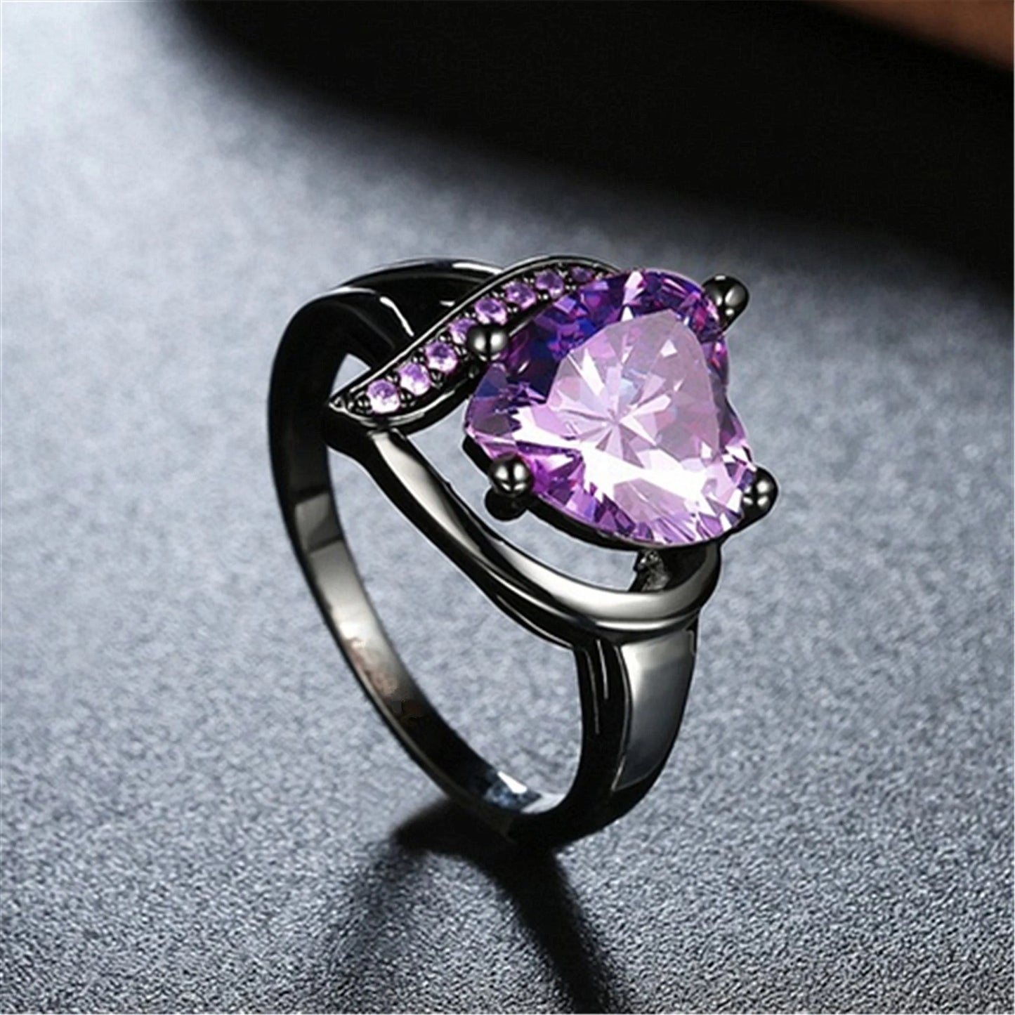 Couple Rings Romantic Women Heart Purple Rhinestones Zircon Ring Trendy Men Stainless Steel Rings Wedding Band Jewelry