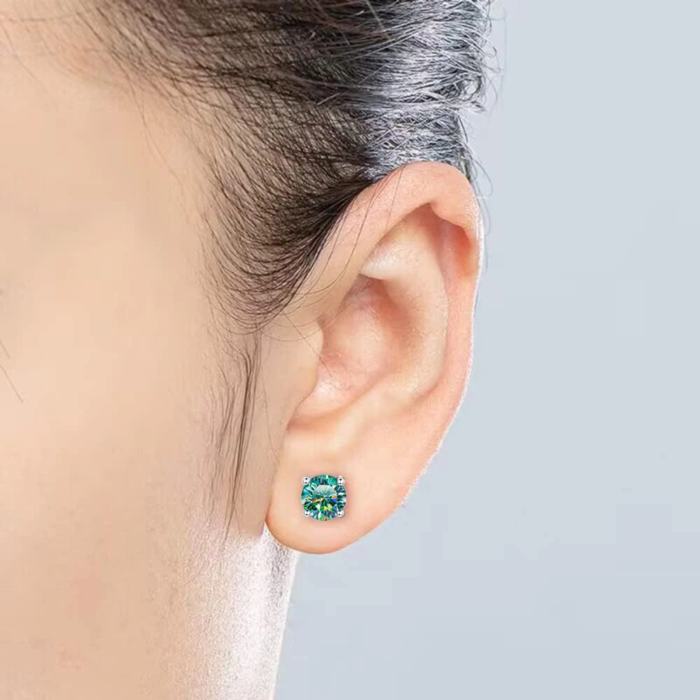 Classic 4-Claw Cyan Moissanite Stud Earrings Women 0.5-2 Carat Laboratory Diamond S925 Silver Wedding Jewelry with Certificate