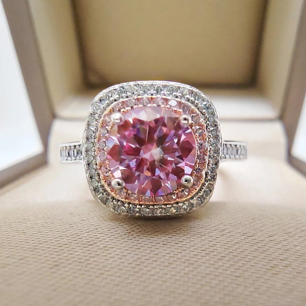 Around Diamond S925 Silver Jewelry Ring 1 Carat Moissanite Blue Pink Green Yellow Pass Diamond Test Wedding Party Gift
