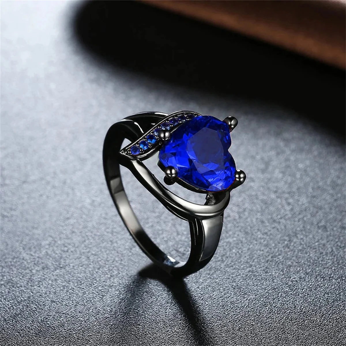 Couple Rings Romantic Women Heart Blue Rhinestones Zircon Ring Men Stainless Steel Celtic Dragon Ring Wedding Jewelry