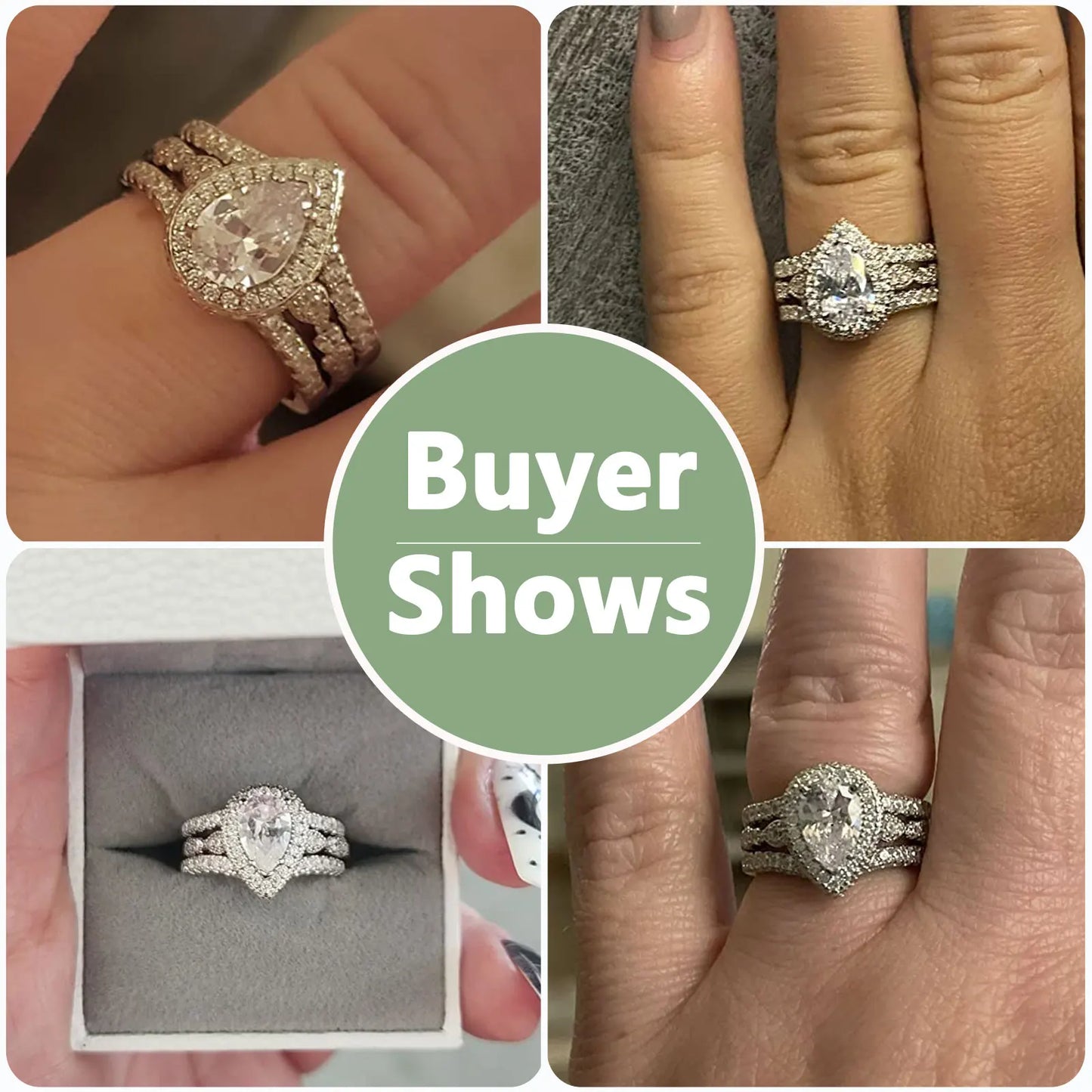 2 Pieces 925 Sterling Silver Engagement Ring Enhancer Wedding Band for Women Pear Cut AAAAA Zircon Jewelry Size 4-13