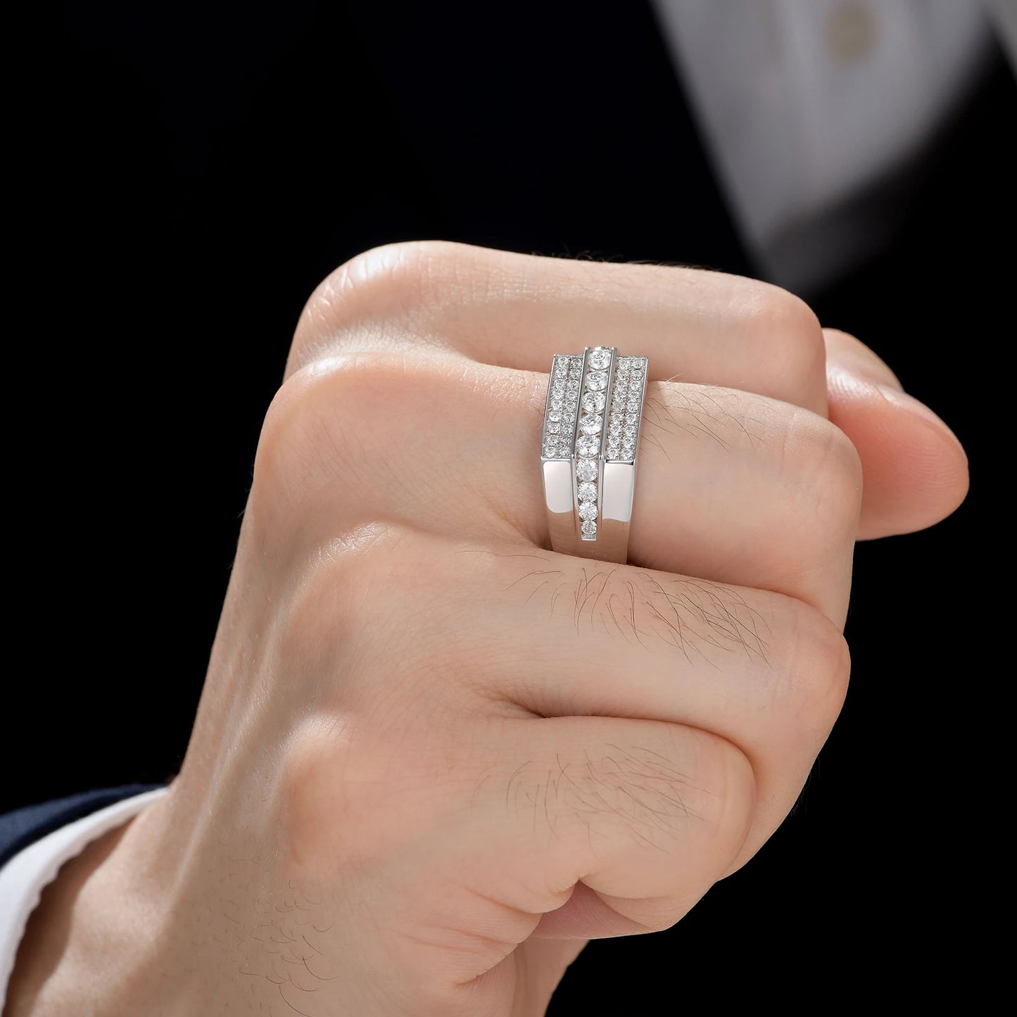 Full Moissanite Wedding Band for Men 925 Sterling Silver Engagement Rings Pave Brilliant Round Eternity Promise Ring